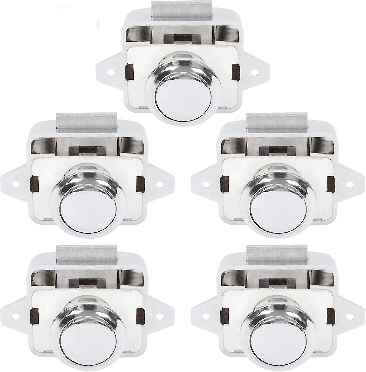 Push Button Campervan - Latch Lock Door Closer Cupboard Knob For Rv Motor Caravan 5 Pieces Silver