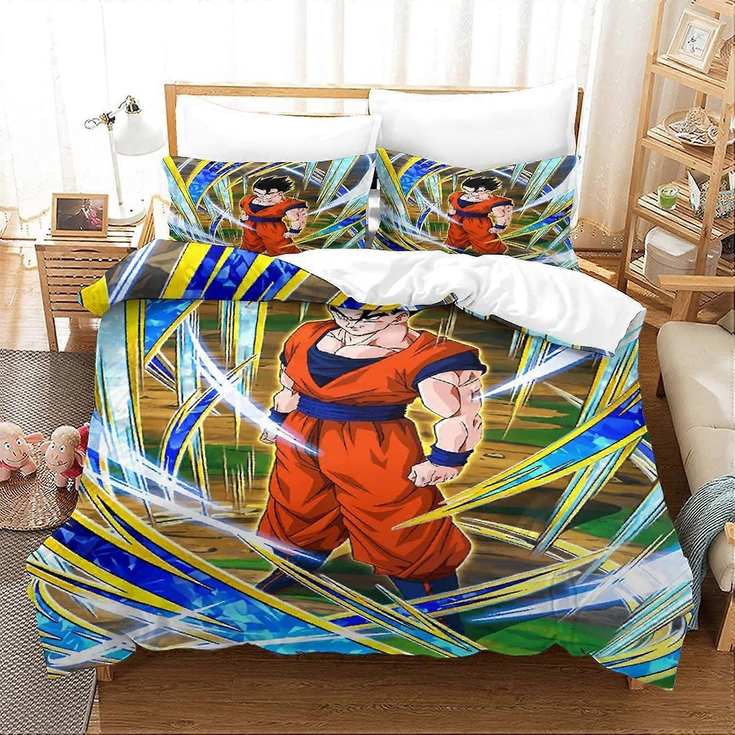 مجموعة غطاء لحاف Goku ، مجموعة غطاء لحاف الفراش من قسم الأنيمي قطعة واحدة مع إغلاق بسحاب ، للمراهقين