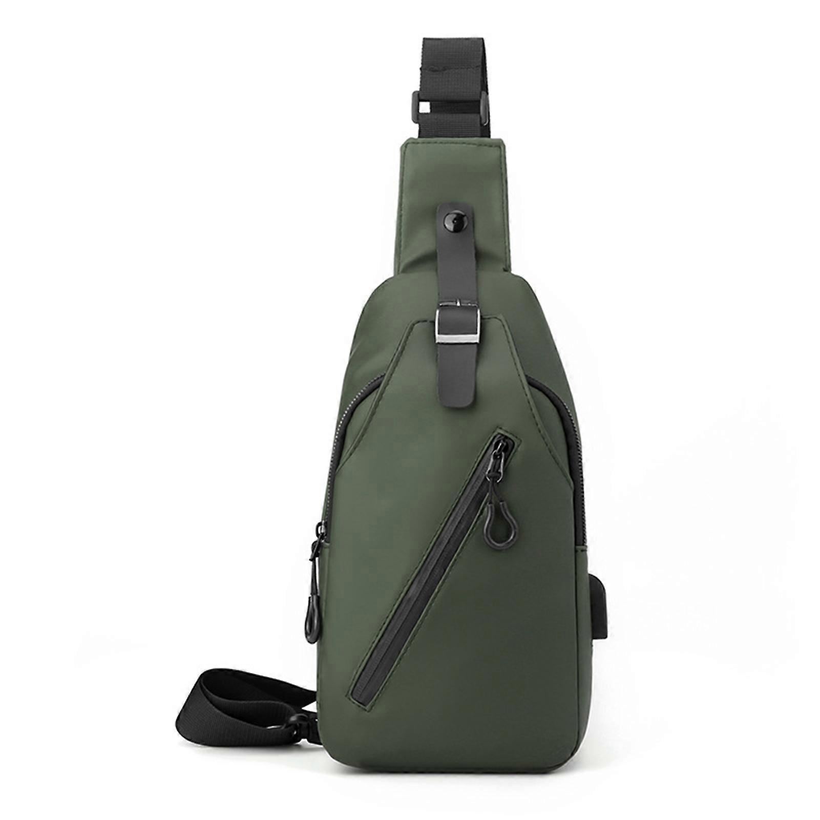 Slanting Zipper Chest Bag with USB Charging Port Portable Commute Shopping Travel Bag for Men Male Youth