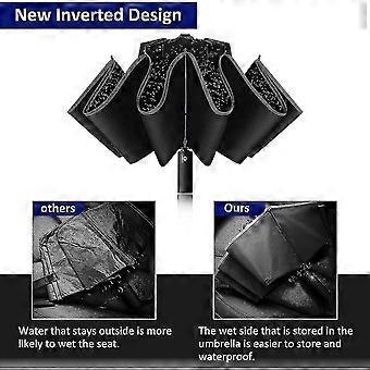 Automatic Inverted Folding Travel Umbrella With Reflective Stripe Reverse Led Light Umbrella Three Folding 10 Ribs Windproof Umbrellas,inverted Foldin