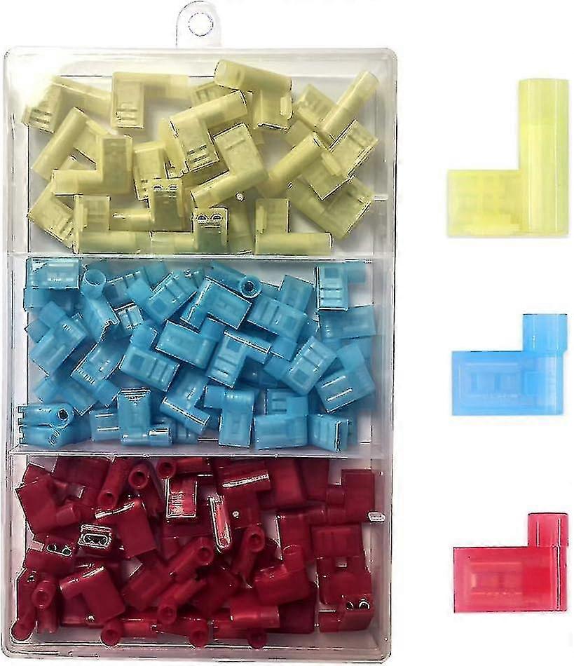 100 Pieces 90 Degree Nylon Fully Insulated Flag Terminal, Quick Disconnect Female Terminal, F Type Push In Electrical Connector 12-10 AWG/ 22-14 AWG (