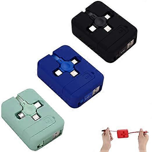 3pcs Three in One Charging Cable Roll Cube, Candy Color Retractable Charging Cable, 3 in 1 Fast Charging Cable Roll for Cell Phones, Tablets, and Most