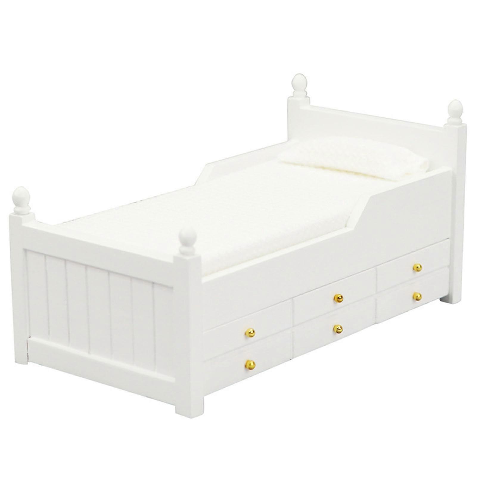 Drawer Bed Handmade Decoration Wooden 1/12 Scale Drawer Bed Model Toy for Role Play