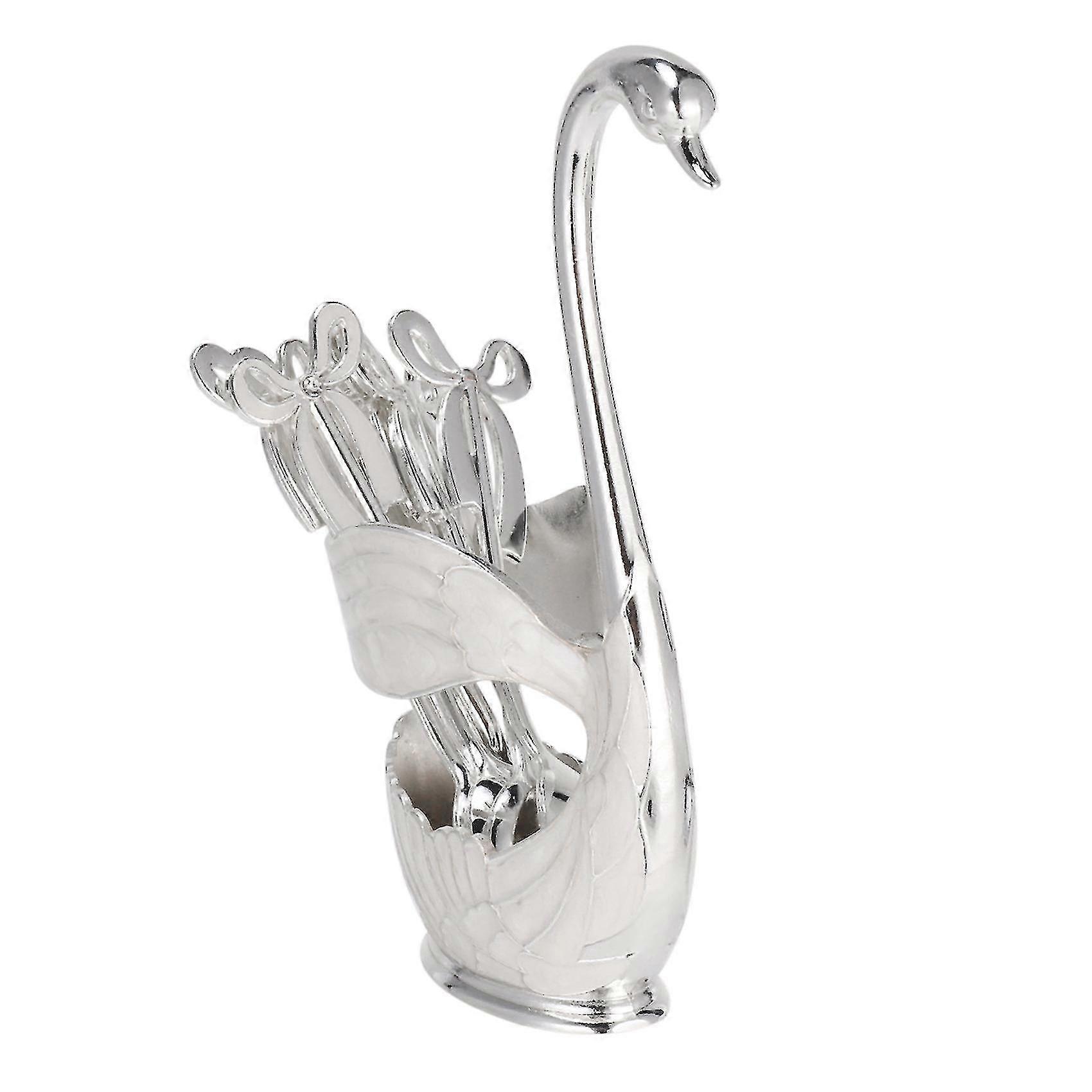 Dinnerware Set,zinc Alloy Swan Holder Cutlery Set + 6x Spoons,silver