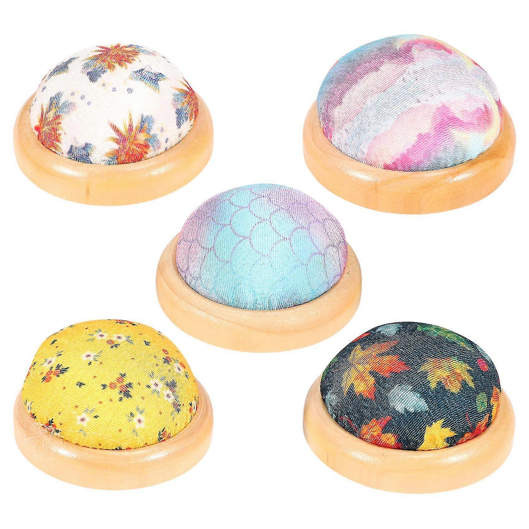 5pcs Pin Cushion Wooden Bottom Needles Pin Holder Japanese Style Round Needle Pin Cushion Sewing Ne