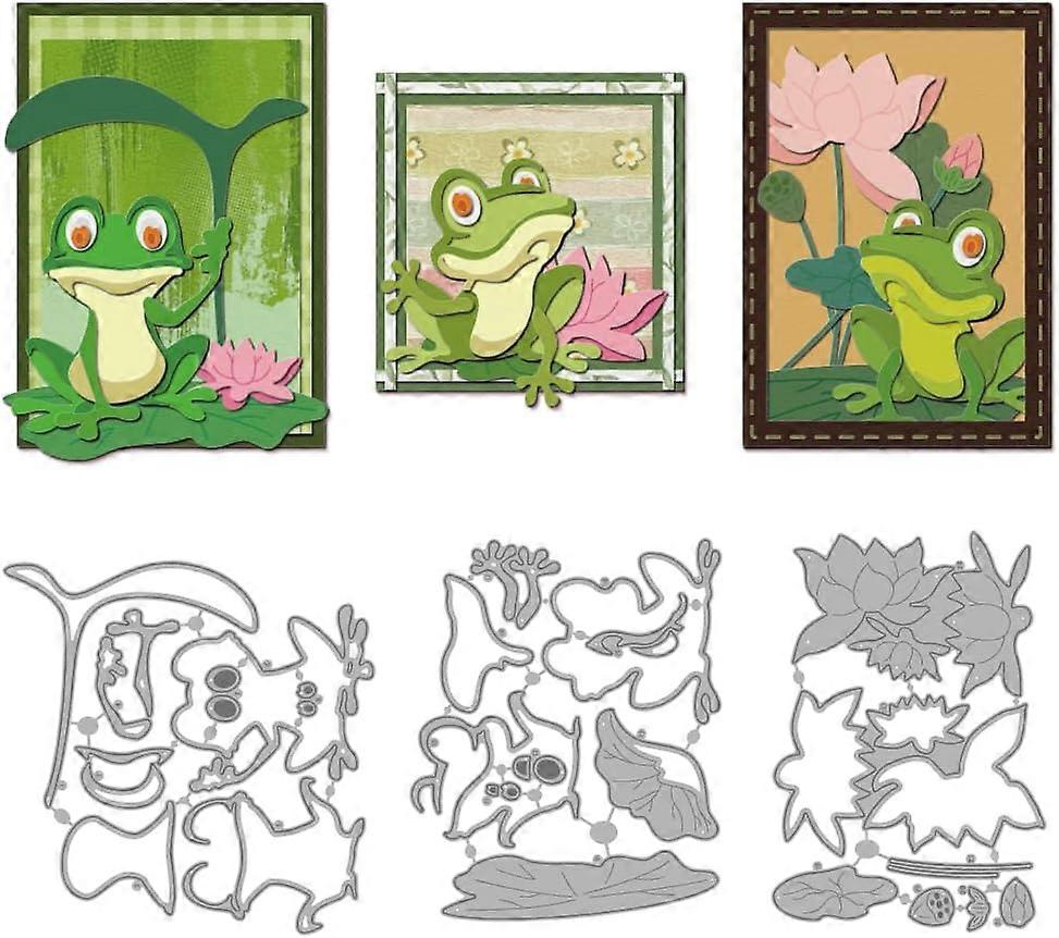 Frog Metal Cutting Dies Lotus Flowers and Leaves Die Cut for Card Making Summer Pond Scenery Carbon Steel Embossing Stencils for Scrapbooking DIY Card
