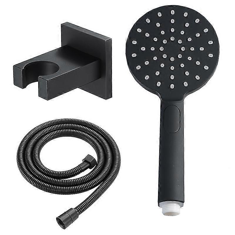 Three-Function Black Hand Held Shower Wall Mounted Household Round ABS Shower with Hose and Shower