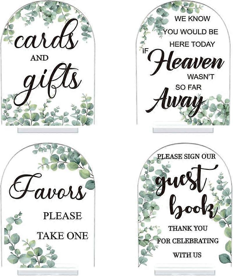 4Pcs 5x7 Inch Acrylic Wedding Signs with Stands Leaf Clear Acrylic Wedding Reception Signs Guest Book Sign Gifts and Cards Sign Heaven Away Sign Favor