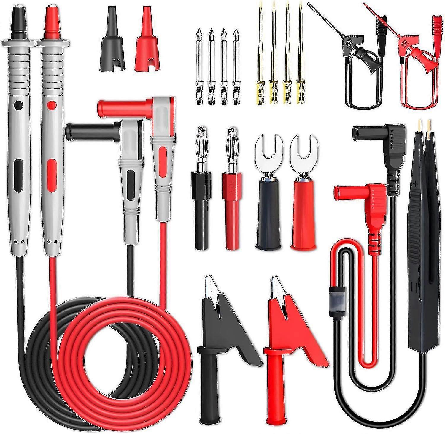 Multimeter Test Leads Kit 21pcs Electrical Test Cables With Alligator Clips Test Hook Clips Smd Test Probe Tweezer Leads Spade Plug Banana Plug Replac