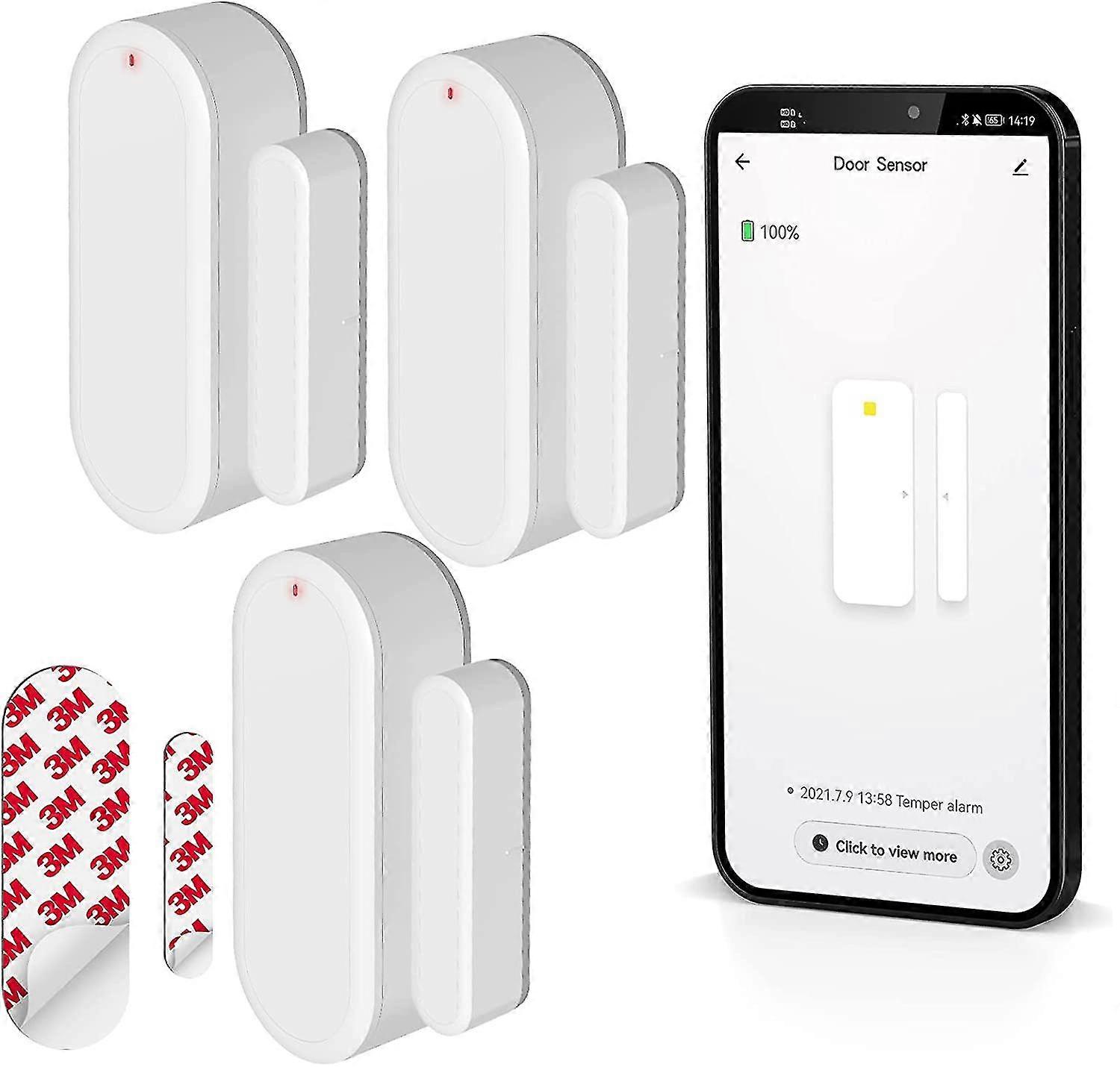 Security Window & Door Alarm Sensors(no Sound), Wireless Connection Tuya App2.4g , Not 5g, Burglar Alarm For Kids Safety Home Security,3 Pack, Fj122-h