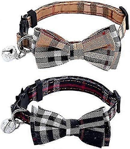 Cat Collar With Safety Clasp And Bells, Cat Collars With Bow Tie For Girls And Boy Kittens, 2 Pack