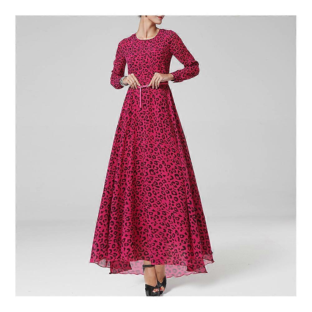 Rose Red Leopard Print Slim Fishtail Long Dress
