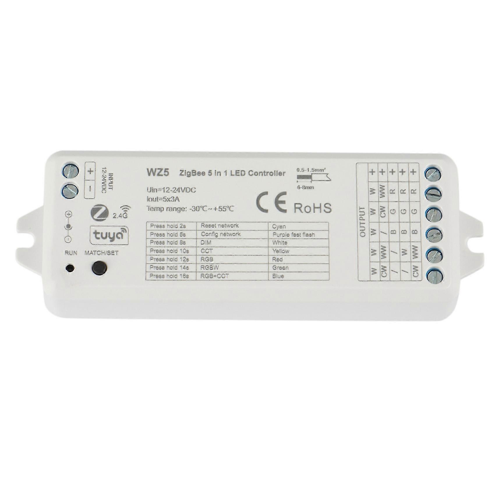 Wz5 Tuya Zigbee Led Controller Dc12v 24v 5in1 Dimmer Rgb Rgbw Rgbww Rgbcct Strip Tuya Smart Life Ap