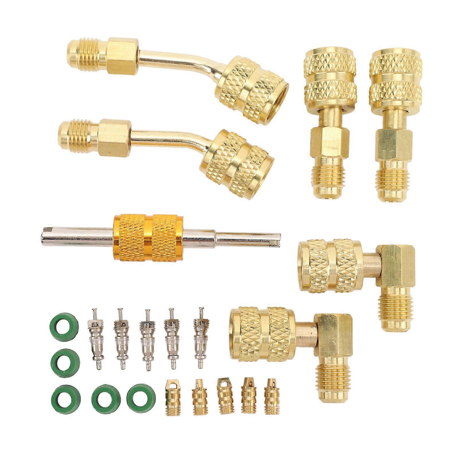 R410A Adapter Kit with Valve Core Remover, 5/16 to 1/4 inch HVAC Refrigerant Hose Adapter for R410A Mini Split Air Conditioner