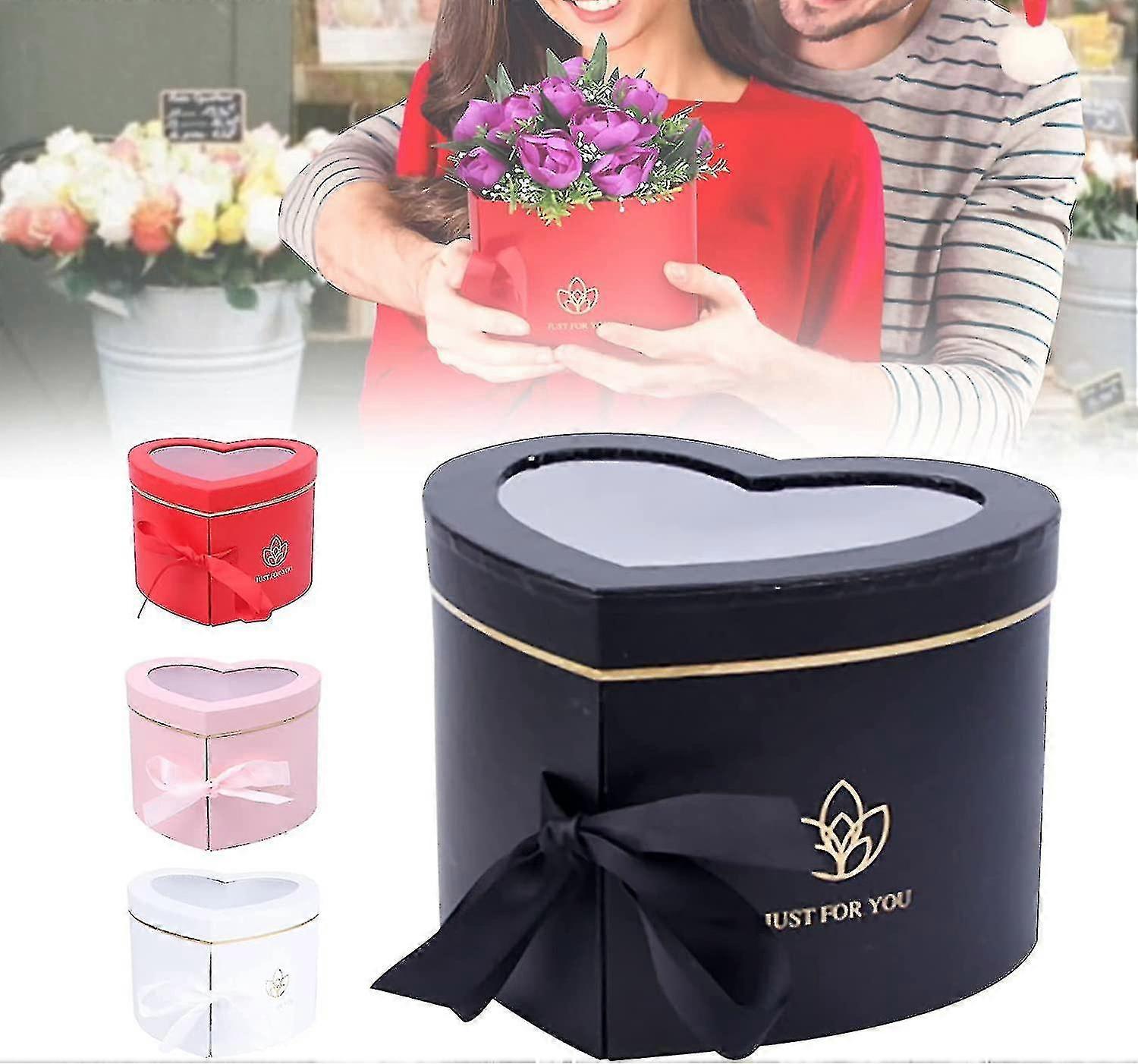 صندوق زهرة على شكل قلب ، صندوق هدايا زهري ، مع غطاء شفاف مزدوج الطبقات درج دوار ، ورق فاخر صناديق ماتشي التعبئة والتغليف لترتيب عيد الأم /