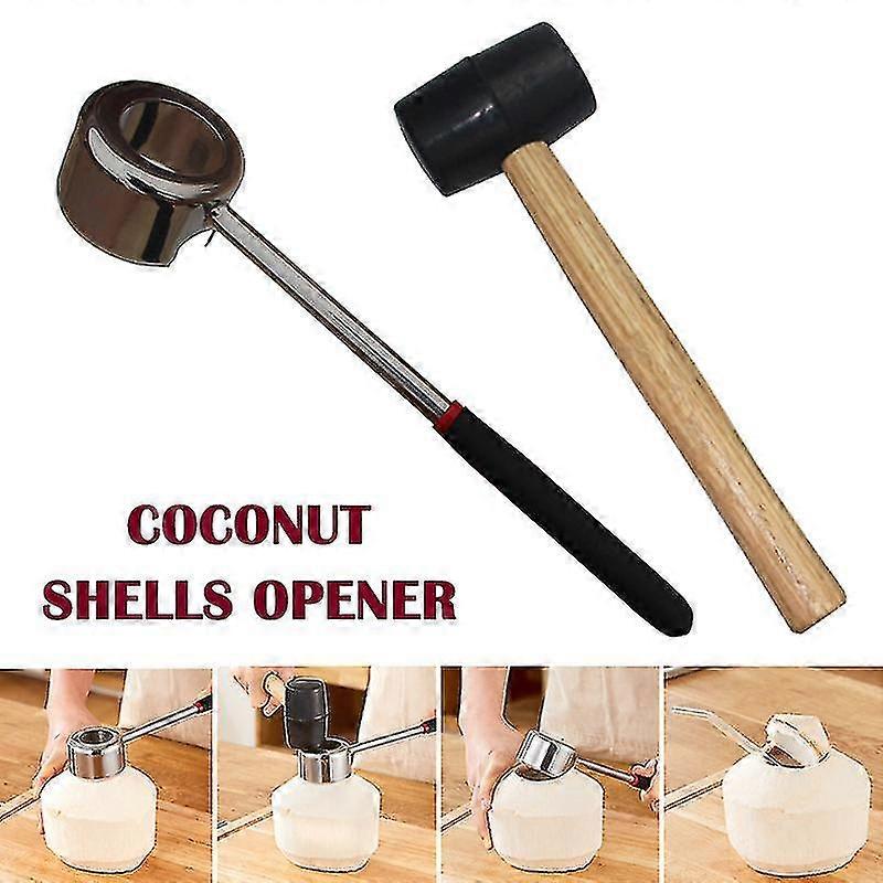 Stainless Steel Coconut Shell Opener Puncher + Hammer Tools Kitchen Gadget