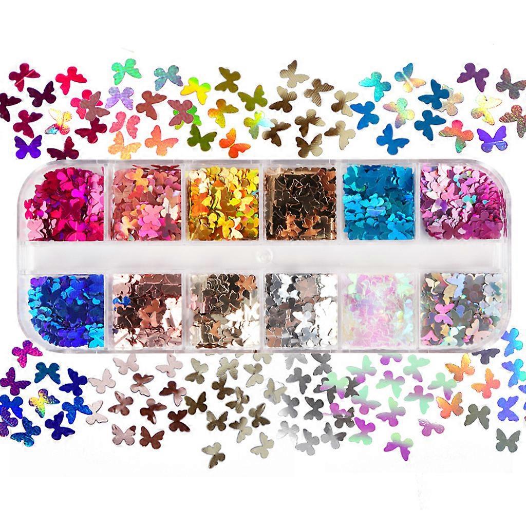 12 Grids/Box 5mm 3D Shiny for Butterfly Sequins Manicure Paillettes for Epoxy Re