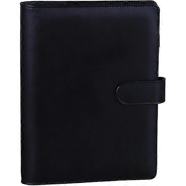 Leather A5 Ring Binder Planner Notebook Planner with Magnetic Buckle (Inner Paper Not Included)-Black Black