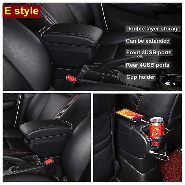 Armrest Box For Ford Fiesta mk7 2009-2019 Central Store Content With Retractable Cup Hole Large Space Dual Layer USB Charging