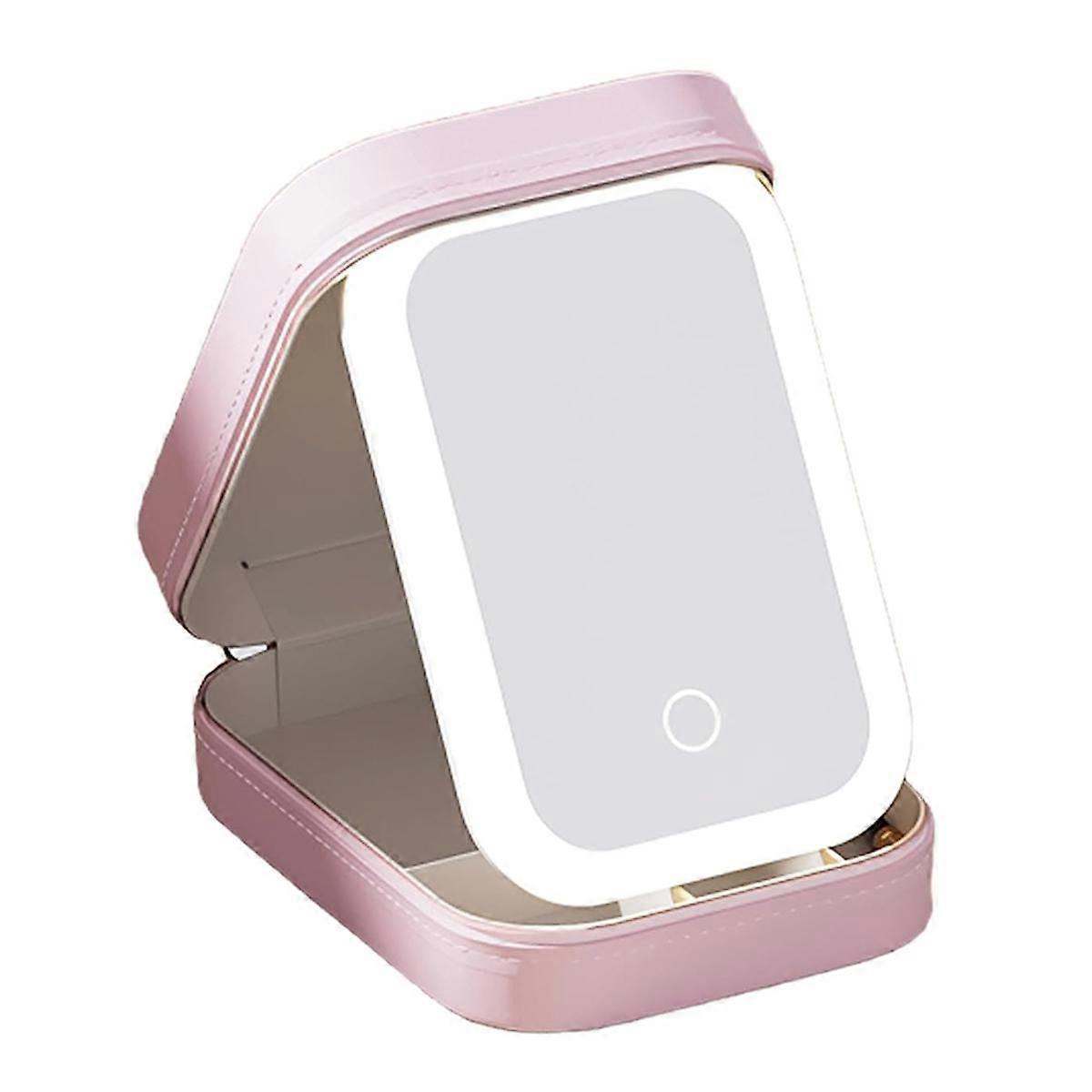 LED Three-Color Adjustable Makeup Mirror, Three Colors Brightness Adjustable Makeup Mirror with Lights Pink