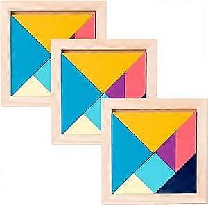 Puzzle Tangram en bois, Mini Tangram en bois Jeu puzzle géométrique coloré en bois avec jeu de puzzle de boîte, 3 pièces Fun Learning Thinking Tasks Edu