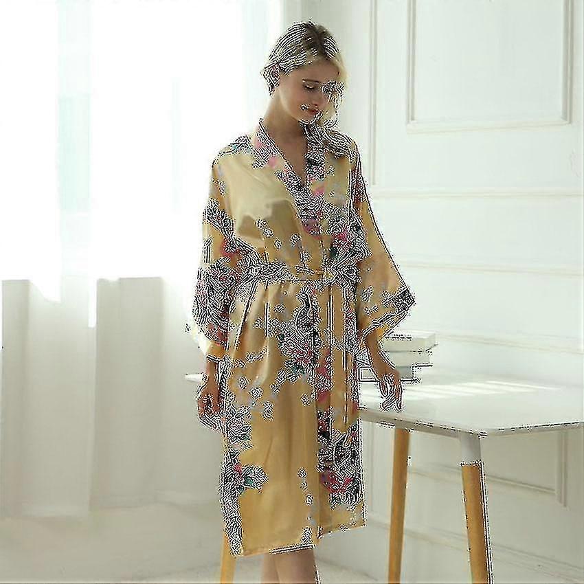 Kimono japonês Yukata vestido sleepwear com cinto cetim seda mulher compatível