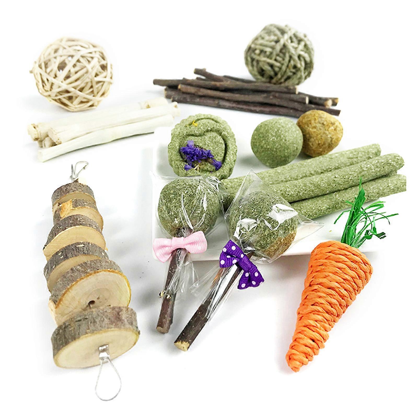 31-Piece Small Animal Chew Treats Timothy Sticks Grass Ball Wood Blocks Strings