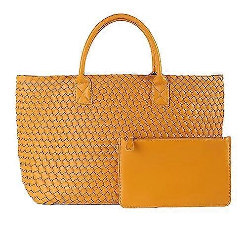Woven Leather Bucket Bag Shopper Handbag For Women With Small Purse