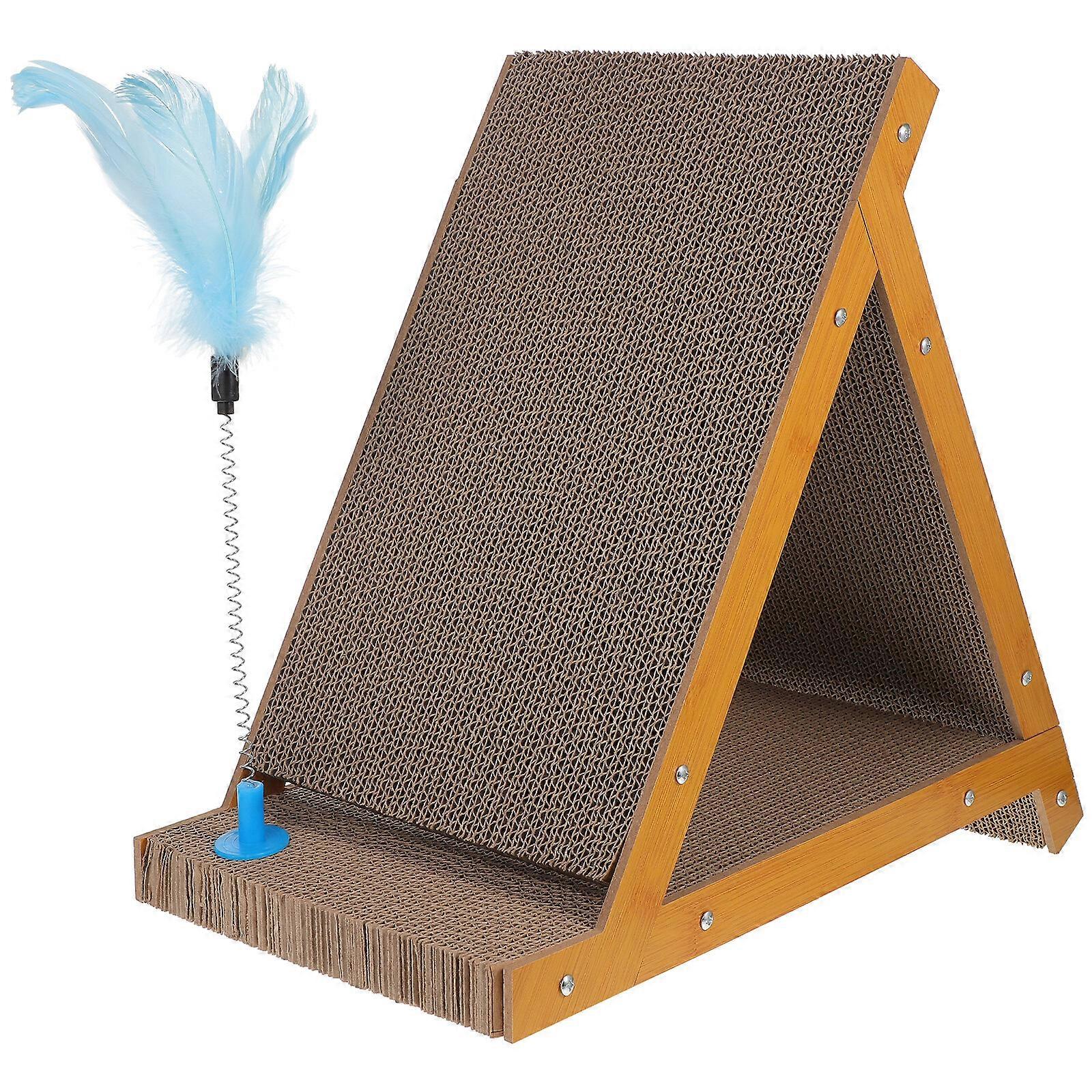Funny Scratch Pad Floor Scratching Board Triangle Kitten Scratcher with Cat Teaser