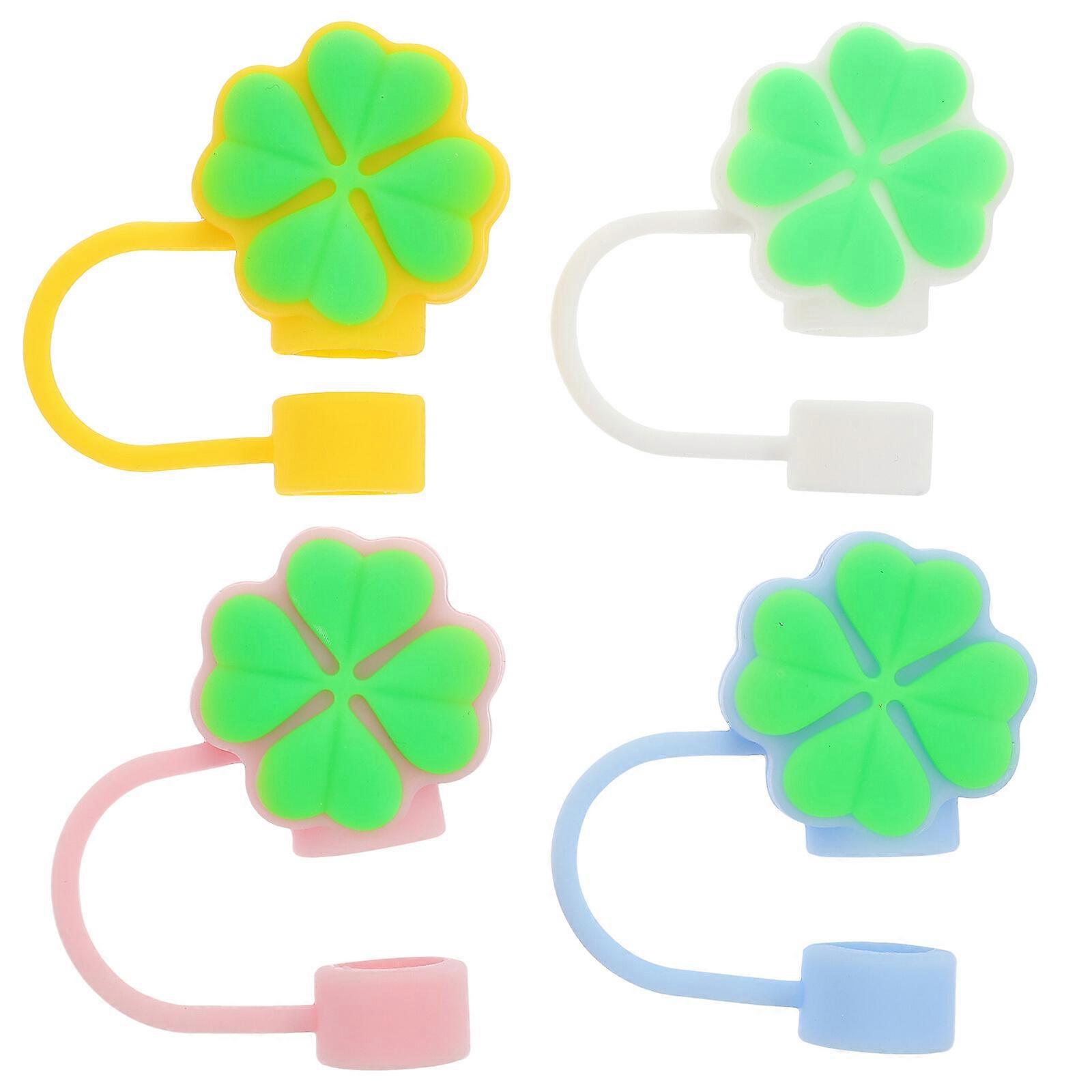 4pcs Silicone Straw Tip Plugs Drinking Straw Caps Leaf Shaped Straw Tip Covers