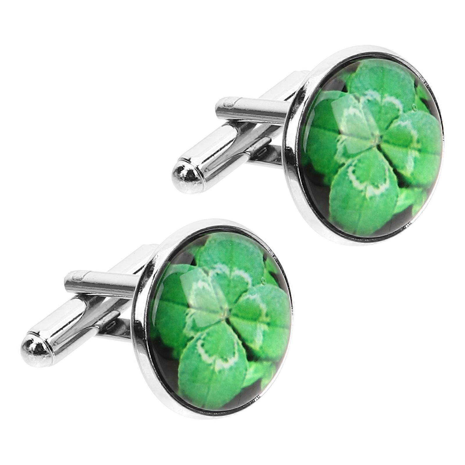 2pcs Klee Manschettenknöpfe Metall Manschettenknöpfe Anzüge Hemd Manschettenknöpfe St. Patrick's Day Geschenk für Männer