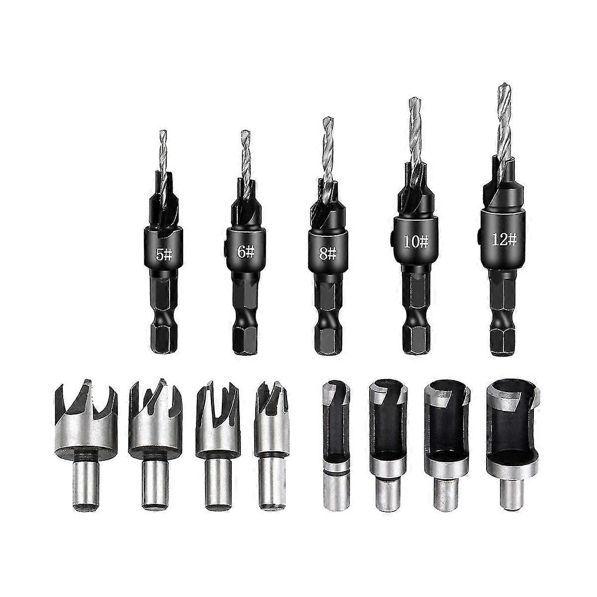 Countersink Woodworking Set 5 Pieces Countersunk Bits Set, 8 Pieces Countersunk Drills For Woodwork