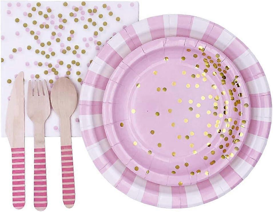 128 disposable tableware party set, pink paper tableware set, disposable bronzing cutlery set