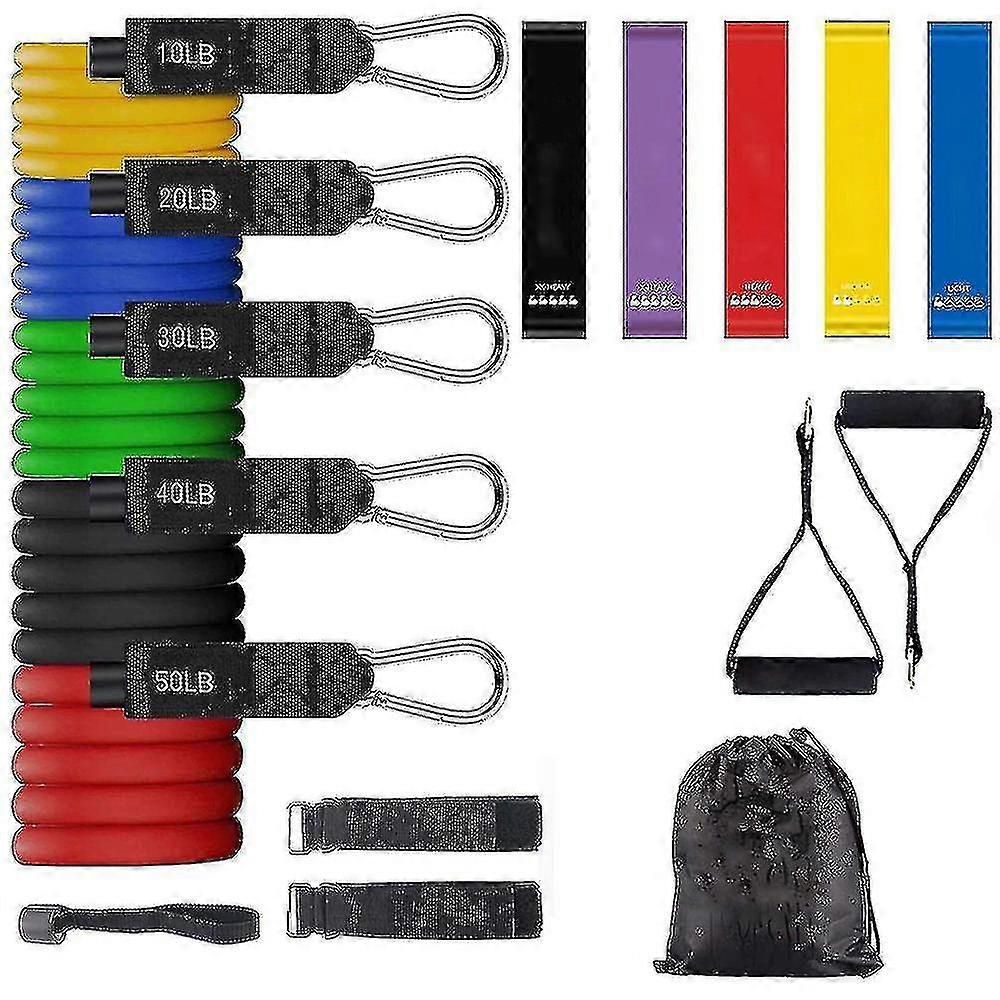 Resistance Bands Set (16pcs), Exercise Bands With Door Anchor, Handheld, Stackable Up To 150 Lbs, Legs Ankle Straps For Resistance Training, Physical