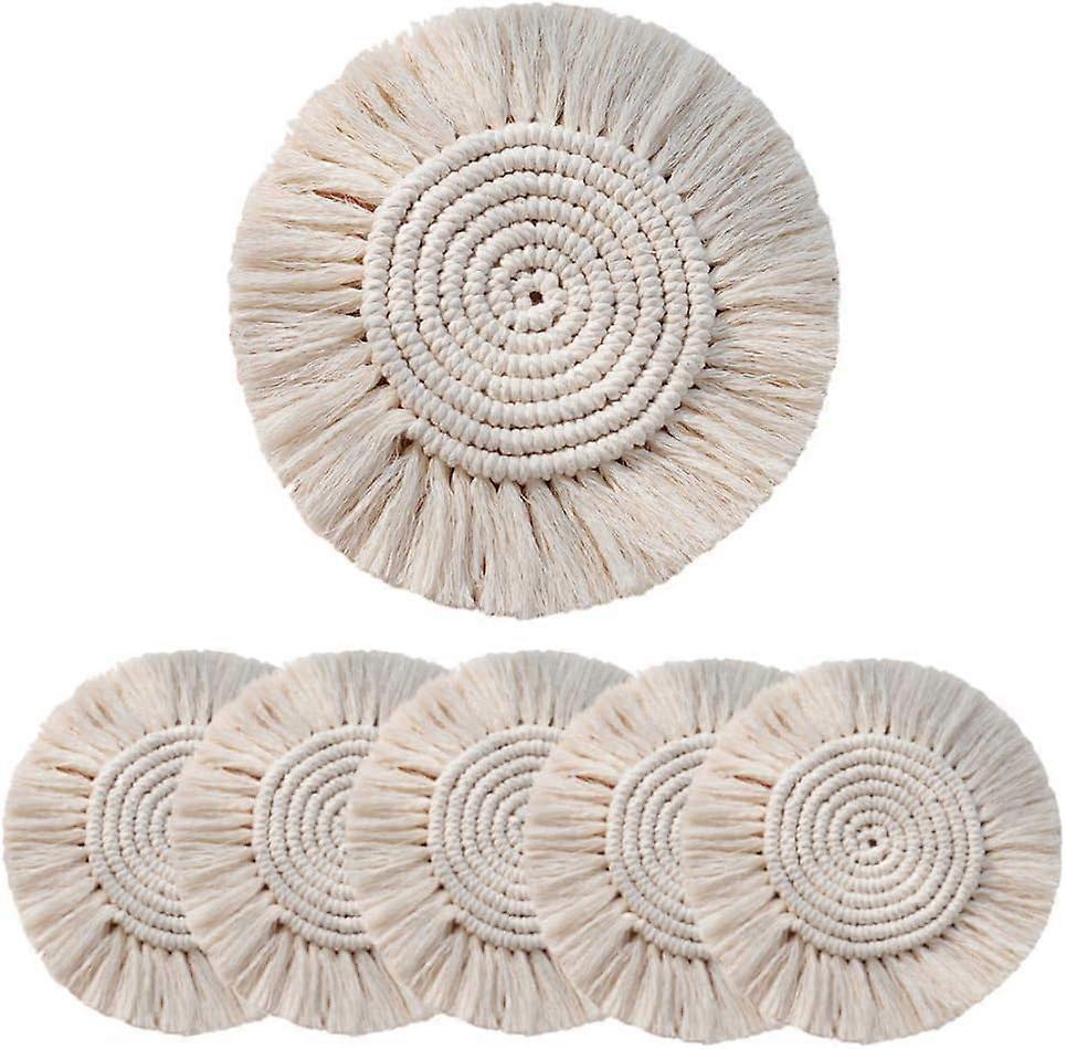 handgemachte Makramee-Untersetzer, Baumwollseil geflochtene Tischsets mit Quaste, Boho gewebter Untersetzer, runde geflochtene dicke Makramee-Tassensets, Tischdekoration für Tassen und