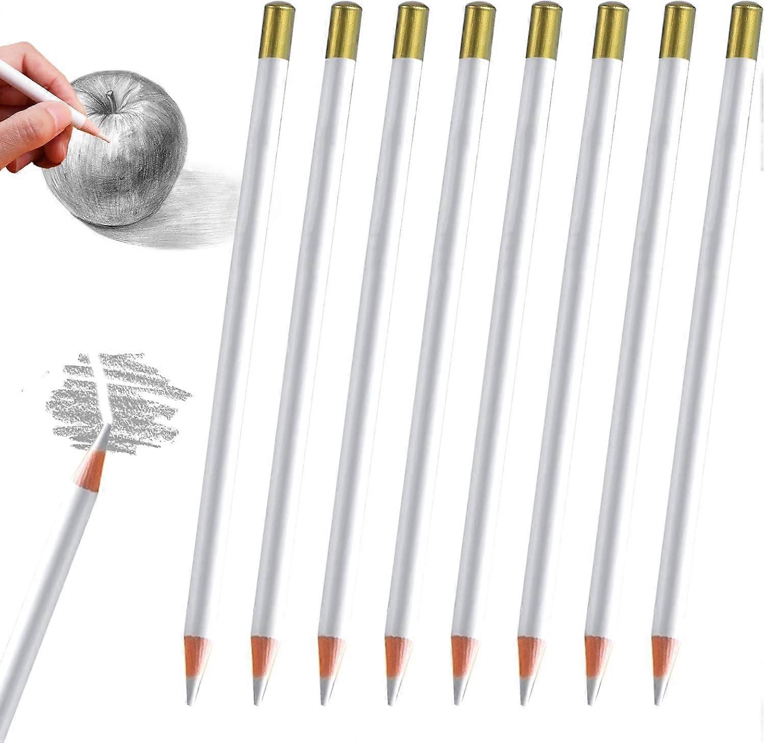 8 Pcs Eraser Pencils for Artists, Fine Point White Pencils for Sketching, for Erasing Details in Charcoal Drawings School Art Projects