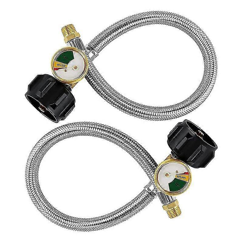 15 Zoll RV Propanschlauch Pigtail mit Manometer für 5-40Lb Tanks - Edelstahlgeflochtener Propanschlauch Quick