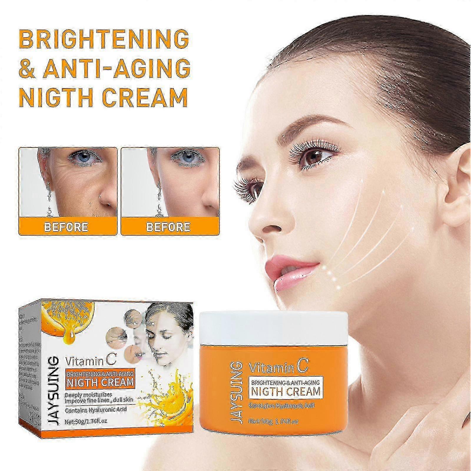 Jaysuing Vitamin C Anti-Aging-Creme verblasst Flecken und feine Linien, hellt die Haut auf und strafft sie, Anti-Aging-Creme