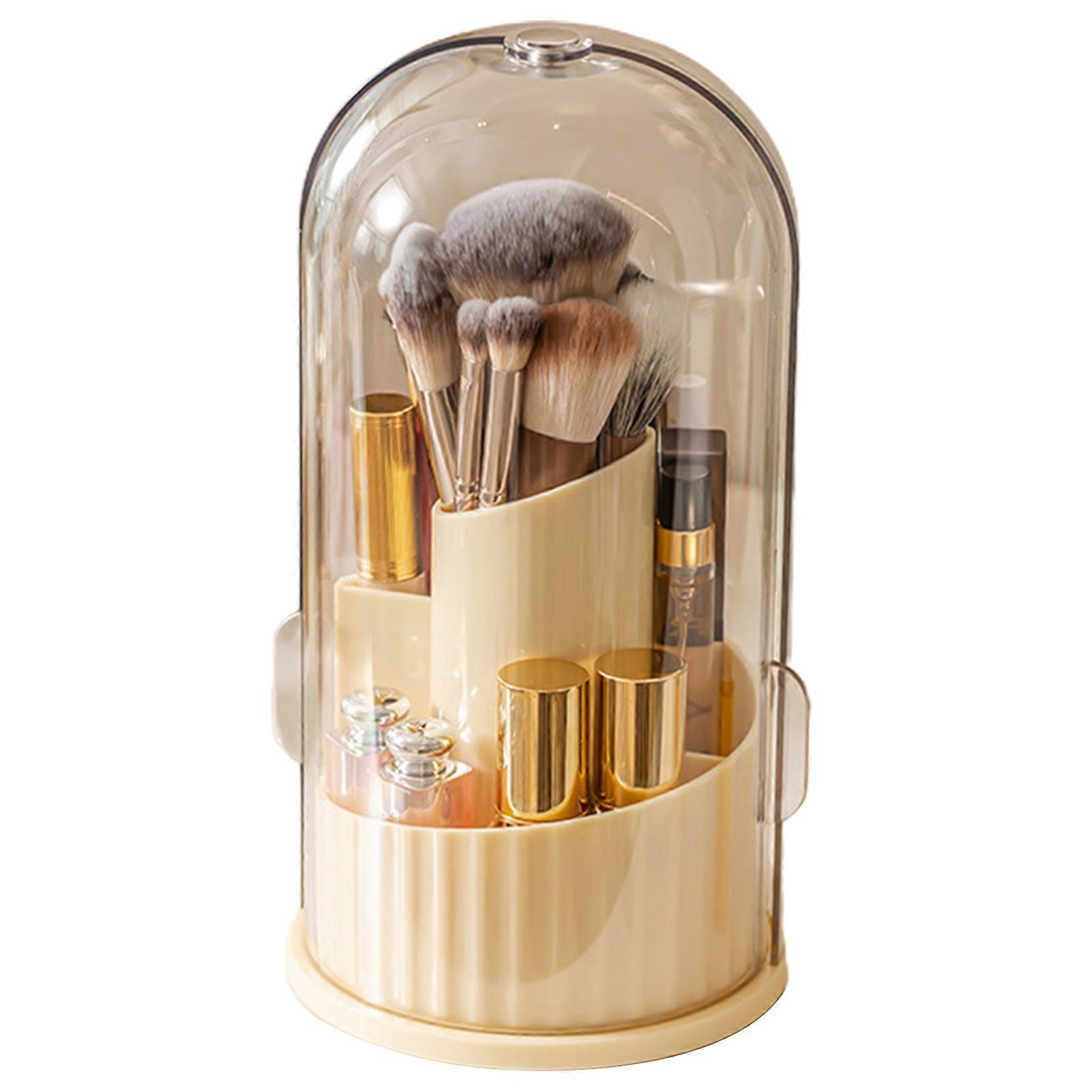 Cosmetic Holder with Dustproof Clear Lid 360 Degree Rotatable Multifunctional Countertop Makeup Brush Lipstick Storage Box Organizer Holder Container