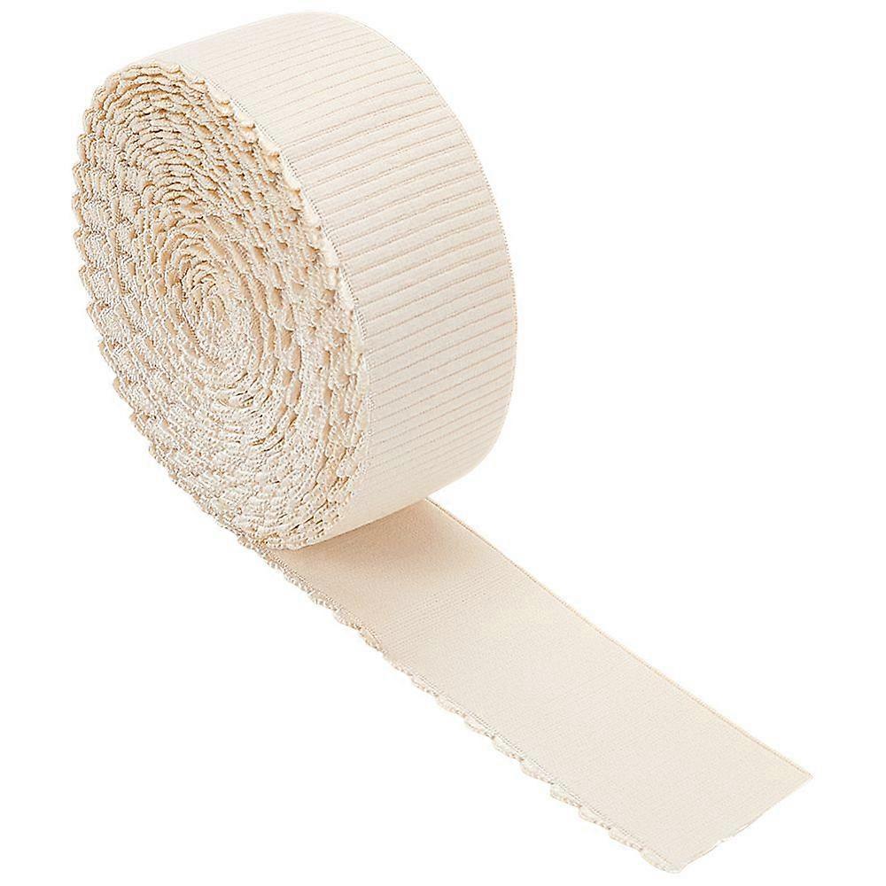 9 Yards Flat Polyester Wide Elastic Cord Single Wavy Edged Band for Garment Accessories Beige 49mm