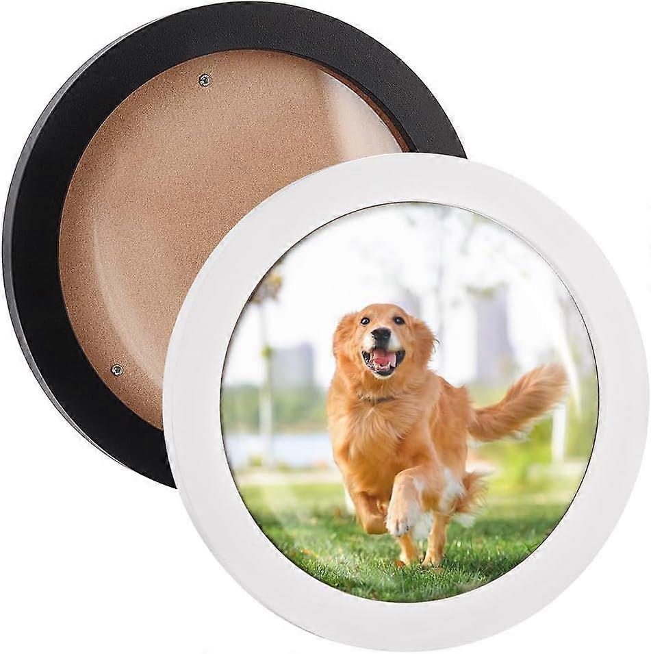 2 Pcs Round Wooden Photo Frame 7 inch White Black Wall Hanging Circle Picture Frames Wall Mounted Stylish Picture Frame Display Frame for Home Office 