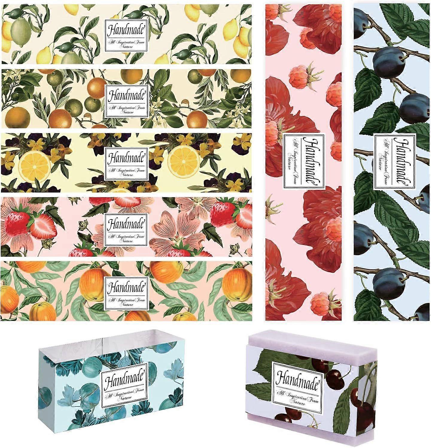 90pcs Fruit Wrap Paper 9 Styles Lemon Peach Orange Strawberry Soap Bar Sleeves Covers Vertical Tags Band Label Crafts Wrapper for Handmade Soap Bath G