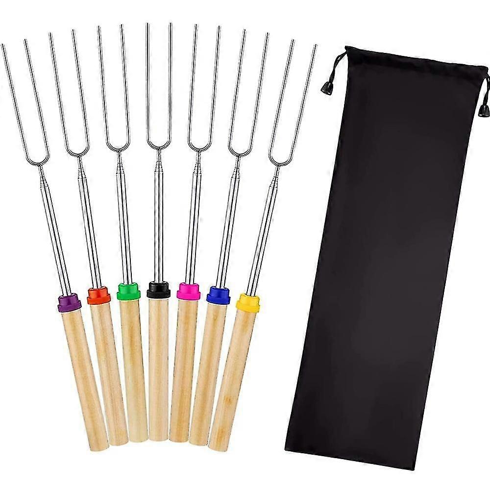 8pcs Roasting Stis Skewers For Fire Pit Telescoping Sausage Bbq Hot Dog Forks Portable Carrying Bag For Grill Campfire