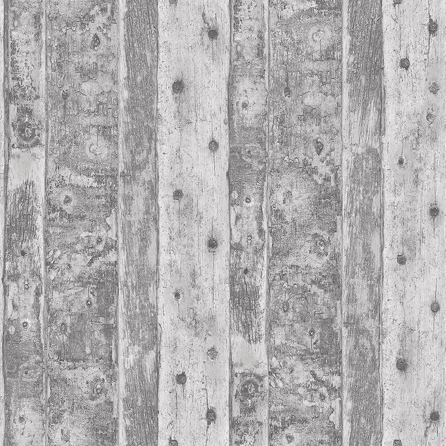 Galerie Grunge Wood Effect Grey Wallpaper