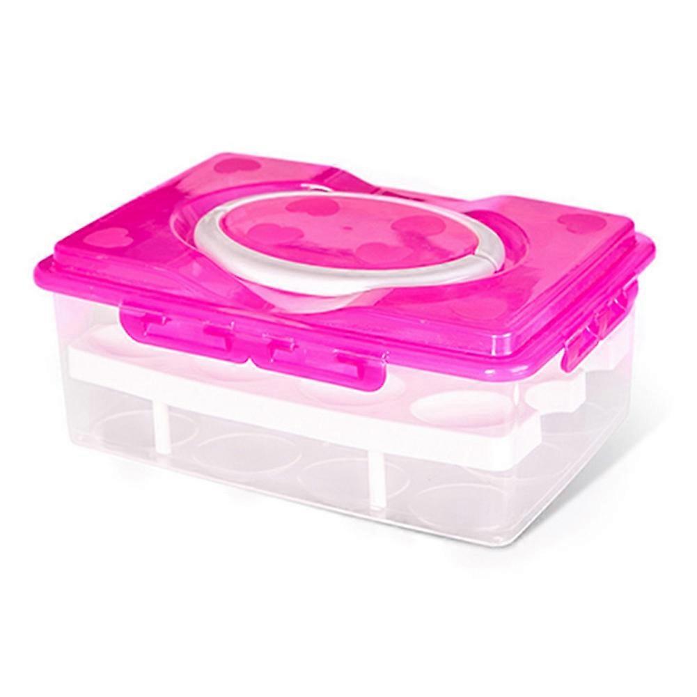 Double Layer 24 Grids Eggs Storage Box Case Holder Container Organizer for Kitchen (Rose Red)