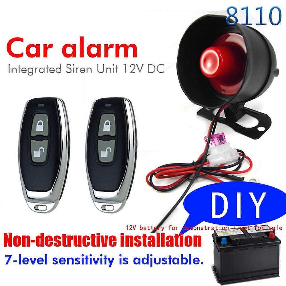 Car Anti~Theft Alarm with 7 Adjustable Sensitivity Levels ~ 12V Universal Car Security System with Two Remotes and CR2016 Batteries MK9207
