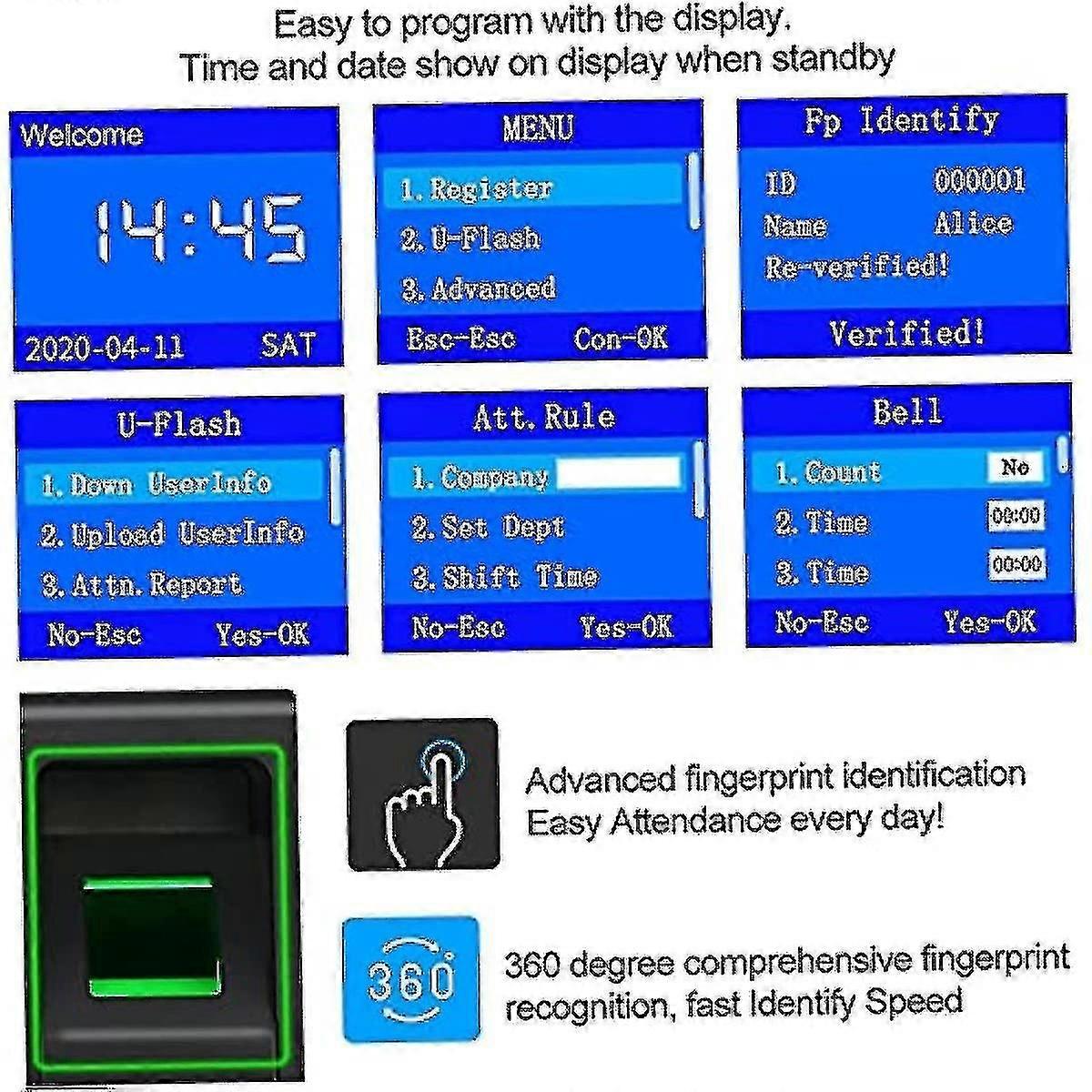 Time Clocks For Employees Small Business Biometric Fingerprint Time Attendance Terminal Clock Machine Office Punch Clock Automatic Report Generation D