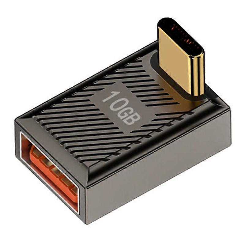120W 10Gbps USB-A 3.1 Female to Type-C Male Up Angled OTG Adapter-Dark Grey