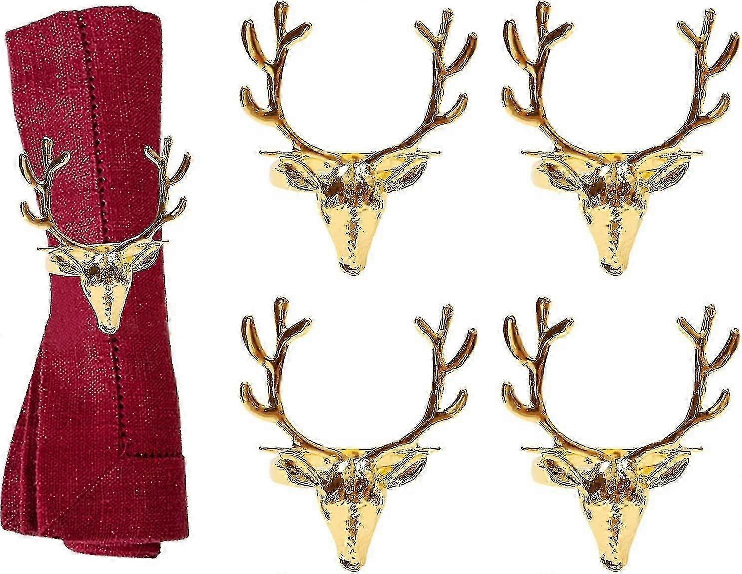 4 Pcs Gold Elk Deer Head Napkin Ring