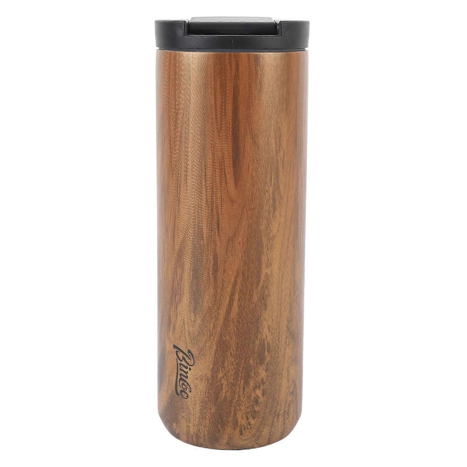 Insulated Travel Mug with Lid 500ml Stainless Steel Wood Pattern Portable Multifunctional for Office
